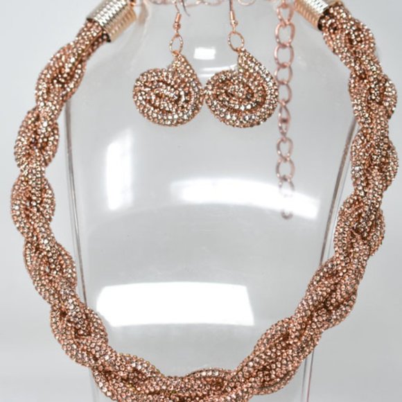 Champagne Braided Pave Rhinestone & Earring Set - Picture 6 of 12